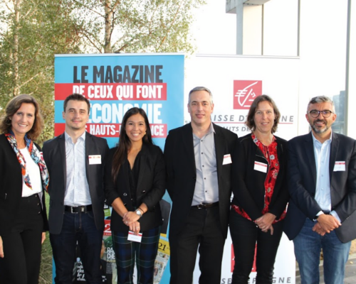 Stéphanie Delva (Caisse d'Epargne Hauts de France), Thibault Nicollet (Groupe N.A.T.), Marie-Aude Tran (Valeurs&Valeur), Olivier Ducuing (Eco121), Carole Catry (Rabot Dutilleul) et Gilles Lechantre (Cooptalis).